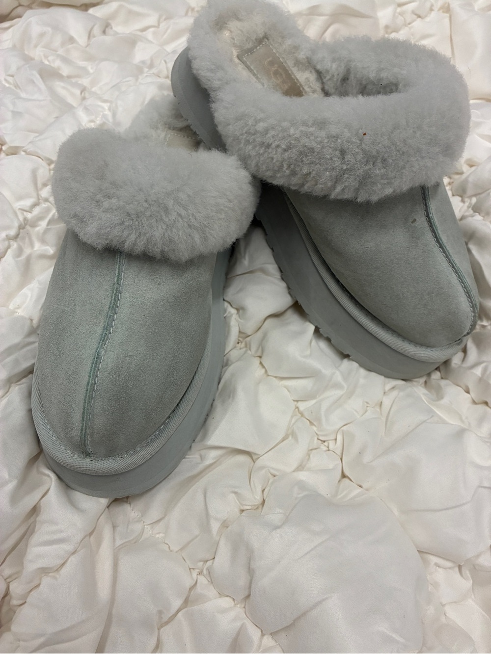 UGG Women's Plush Shearling Slip-On Mules in Light Gray